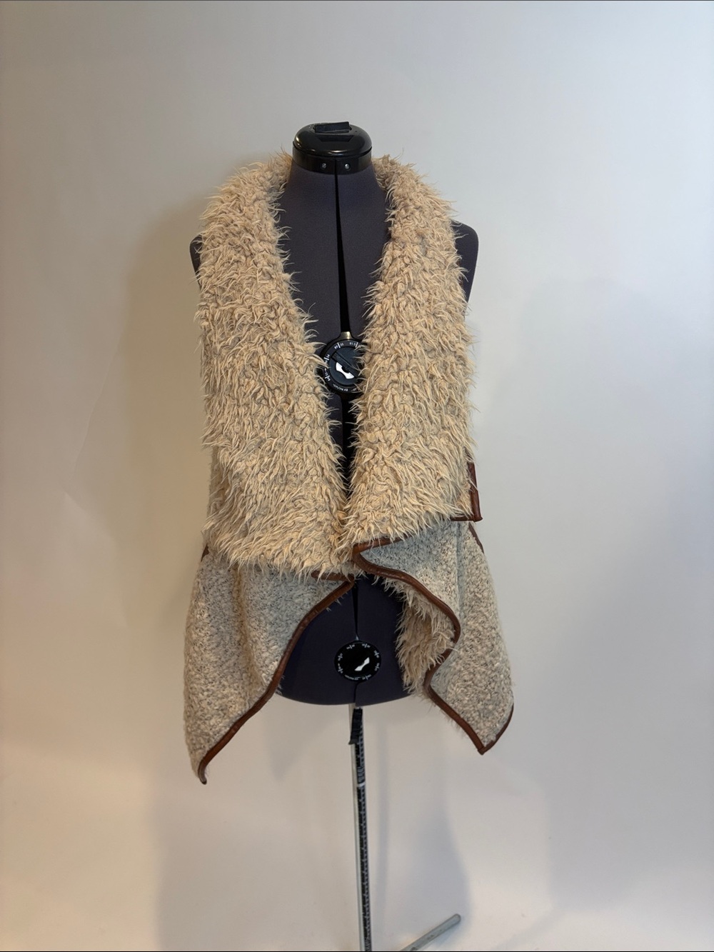 Love Tree Taupe Faux-Shearling Open Front Vest